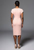 Load image into Gallery viewer, Light Pink V-Neck Bodycon Satin Short Work Dress with Ruffles