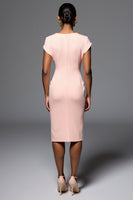 Load image into Gallery viewer, Light Pink V-Neck Bodycon Satin Short Work Dress with Ruffles