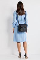 Load image into Gallery viewer, Blue A Line Collar Neck Long Sleeves Midi Work Shirt Dress with Slit