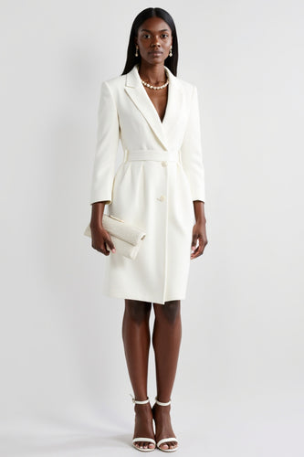 White Bodycon Peak Lapel Satin Short Work Blazer Dress