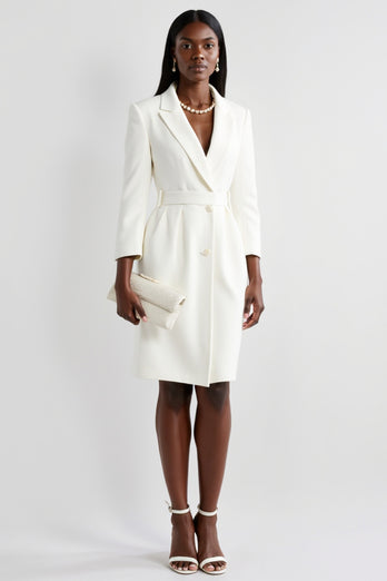 White Bodycon Peak Lapel Satin Short Work Blazer Dress