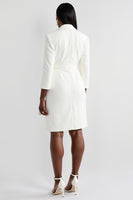 Load image into Gallery viewer, White Bodycon Satin Peak Lapel 3/4 Sleeves Midi Work Blazer Dress