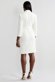 White Bodycon Peak Lapel Satin Short Work Blazer Dress