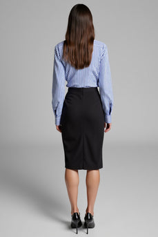 2 Piece Blue Striped Blouse Bodycon Midi Work Skirt Business Suits
