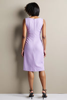 Load image into Gallery viewer, Purple Bodycon Ruched Midi Work Dress with Slit