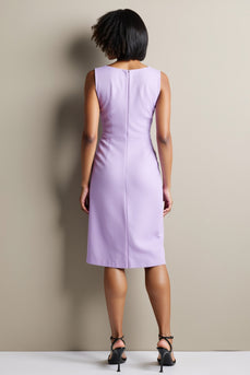 Purple Bodycon Ruched Midi Work Dress with Slit