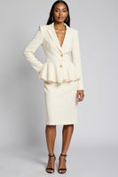 Load image into Gallery viewer, Ivory Peak Lapel Bodycon Satin 2 Piece Midi Business Suits with Ruffles