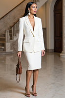 Load image into Gallery viewer, White Satin Bodycon Midi Business Suits Peak Lapel 2 Piece Long Sleeves Work Suits