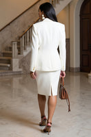 Load image into Gallery viewer, White Satin Bodycon 2 Piece Peak Lapel Midi Business Suits