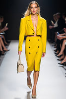 Load image into Gallery viewer, Yellow Peak Lapel 2 Piece Bodycon Midi Business Suits with Slit