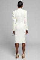 Load image into Gallery viewer, White Peak Lapel Satin Midi Work Blazer Dress with Slit