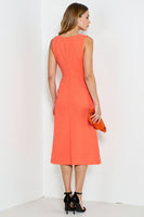 Load image into Gallery viewer, Orange Bodycon Midi Work Dress with Ruffles