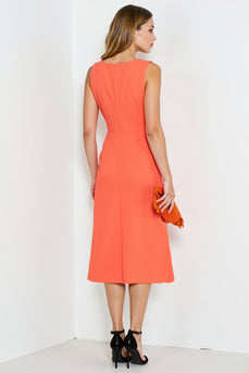 Orange Bodycon Midi Work Dress with Ruffles