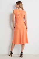 Load image into Gallery viewer, Orange Ruched Bodycon Midi Work Dress with Ruffles