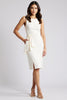 Load image into Gallery viewer, White Ruffled Satin Bodycon Midi Work Dress with Slit