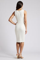 Load image into Gallery viewer, White Ruffled Satin Bodycon Midi Work Dress with Slit