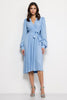 Load image into Gallery viewer, Blue V-Neck Pleated Midi Work Dress with Strings