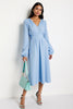 Load image into Gallery viewer, Blue A Line V-Neck Long Sleeves Midi Work Dress