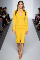 Load image into Gallery viewer, Yellow 2 Piece Peak Lapel Satin Midi Business Suits with Slit