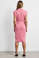 Load image into Gallery viewer, Hot Pink Bodycon Notched Lapel Midi Work Dress with Strings