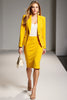 Load image into Gallery viewer, Yellow 2 Piece Peak Lapel Midi Business Suits