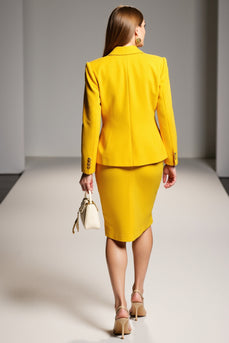 Yellow 2 Piece Peak Lapel Midi Business Suits