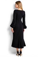 Load image into Gallery viewer, Black Sheath Simple Square Neck Long Work Dress with Sleeves