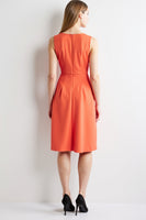 Load image into Gallery viewer, Orange Ruched Bodycon V-Neck Midi Work Dress