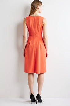 Orange Ruched Bodycon V-Neck Midi Work Dress