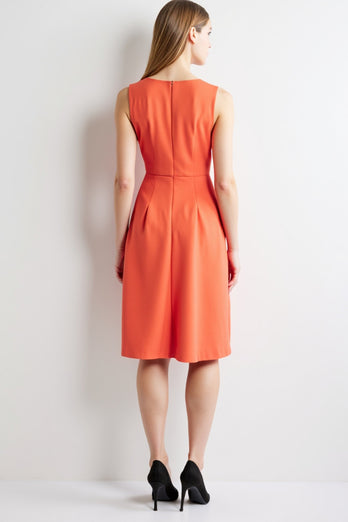 Orange Ruched Bodycon V-Neck Midi Work Dress