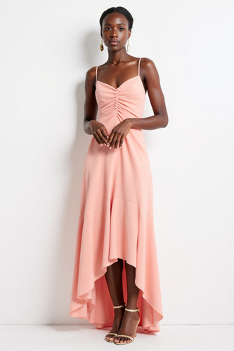 Blush Spaghetti Straps Sheath High-Low Work Dress