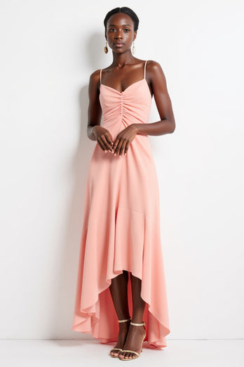 Blush Spaghetti Straps Sheath High-Low Work Dress