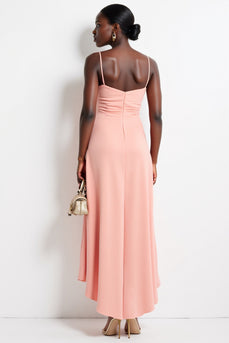 Blush Spaghetti Straps Sheath High-Low Work Dress