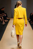 Load image into Gallery viewer, Yellow Peak Lapel Double Breasted Satin Midi Business Suits with Slit