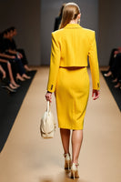 Load image into Gallery viewer, Yellow Peak Lapel Double Breasted Satin Midi Business Suits with Slit