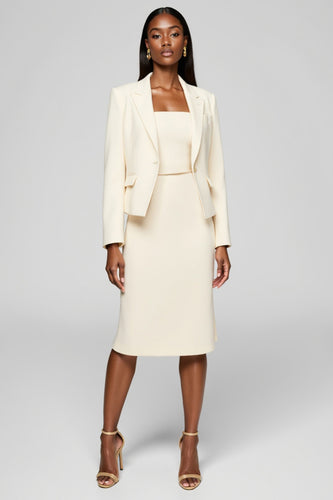 Ivory Peak Lapel 2 Piece Satin Midi Business Suits