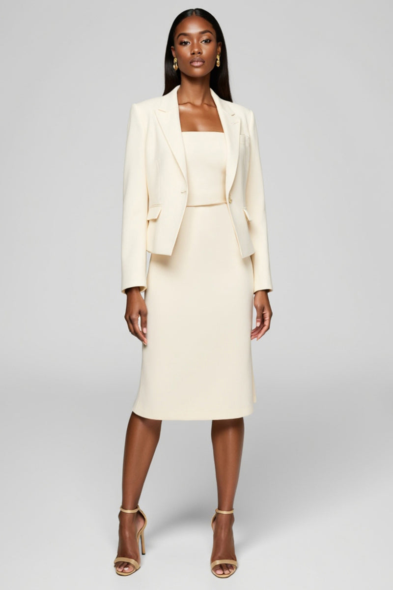 Load image into Gallery viewer, Ivory Peak Lapel 2 Piece Satin Midi Business Suits