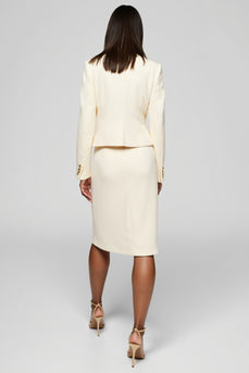 Ivory Peak Lapel 2 Piece Satin Midi Business Suits