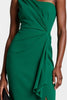 Load image into Gallery viewer, Dark Green One Shoulder Bodycon Midi Work Dress with Ruffles