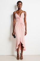 Load image into Gallery viewer, Blush Spaghetti Straps Ruched Mermaid High-Low Work Dress with Ruffles