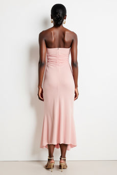 Blush Spaghetti Straps Ruched Mermaid High-Low Work Dress with Ruffles