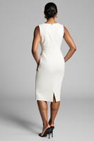 Load image into Gallery viewer, White Satin V-Neck Tie Front Midi Work Dress
