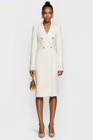 Load image into Gallery viewer, White Satin Peak Lapel Bodycon Midi Work Blazer Dress