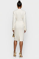 Load image into Gallery viewer, White Satin Peak Lapel Bodycon Midi Work Blazer Dress