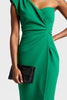 Load image into Gallery viewer, Dark Green One Shoulder Satin Midi Work Dress with Slit
