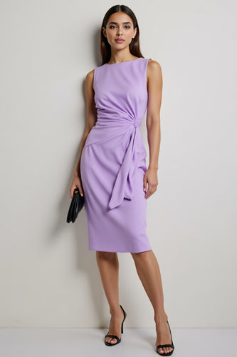 Purple Satin Bodycon Tie Front Midi Work Dress