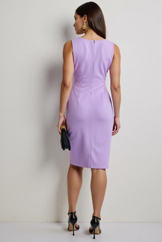 Purple Satin Bodycon Tie Front Midi Work Dress