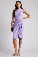 Load image into Gallery viewer, Purple Satin Midi Work Dress with Ruffles