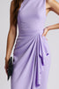 Load image into Gallery viewer, Purple Satin Midi Work Dress with Ruffles