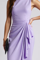 Load image into Gallery viewer, Purple Satin Midi Work Dress with Ruffles